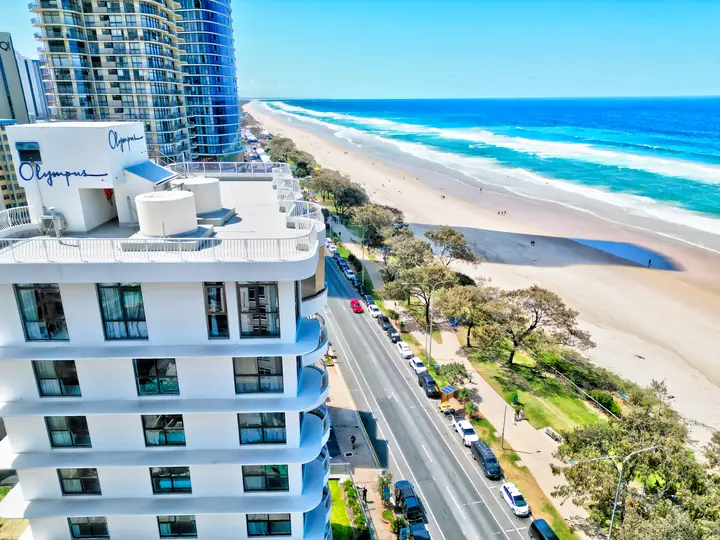 The Olympus from above, beachfront in Surfers Paradise